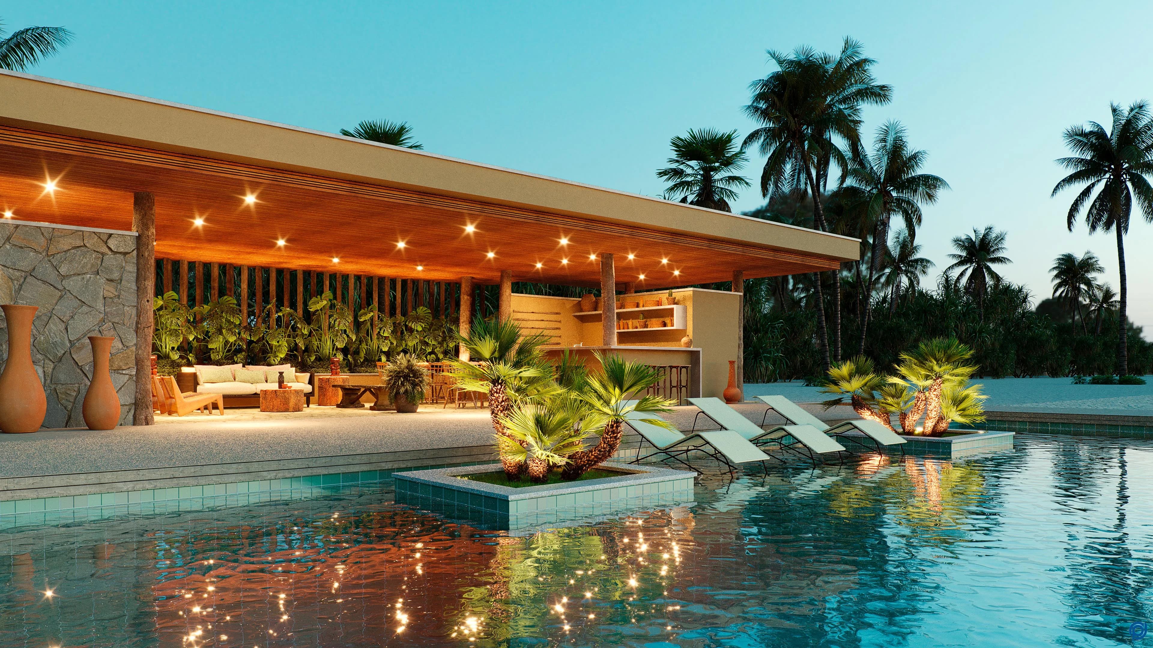Club House com piscina de borda infinita